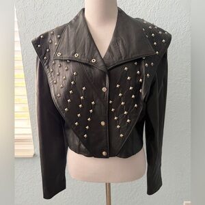 Women’s Black Studded Leather Jacket Vintage 80’s